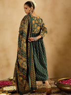 Indo Era Floral Printed Empire Pure Cotton A-Line Kurta With Trousers & Dupatta - Distacart