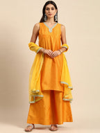 All About You Women Mustard Yellow Ethnic Motifs Embroidered Gotta Patti Kurta with Palazzos & With Dupatta