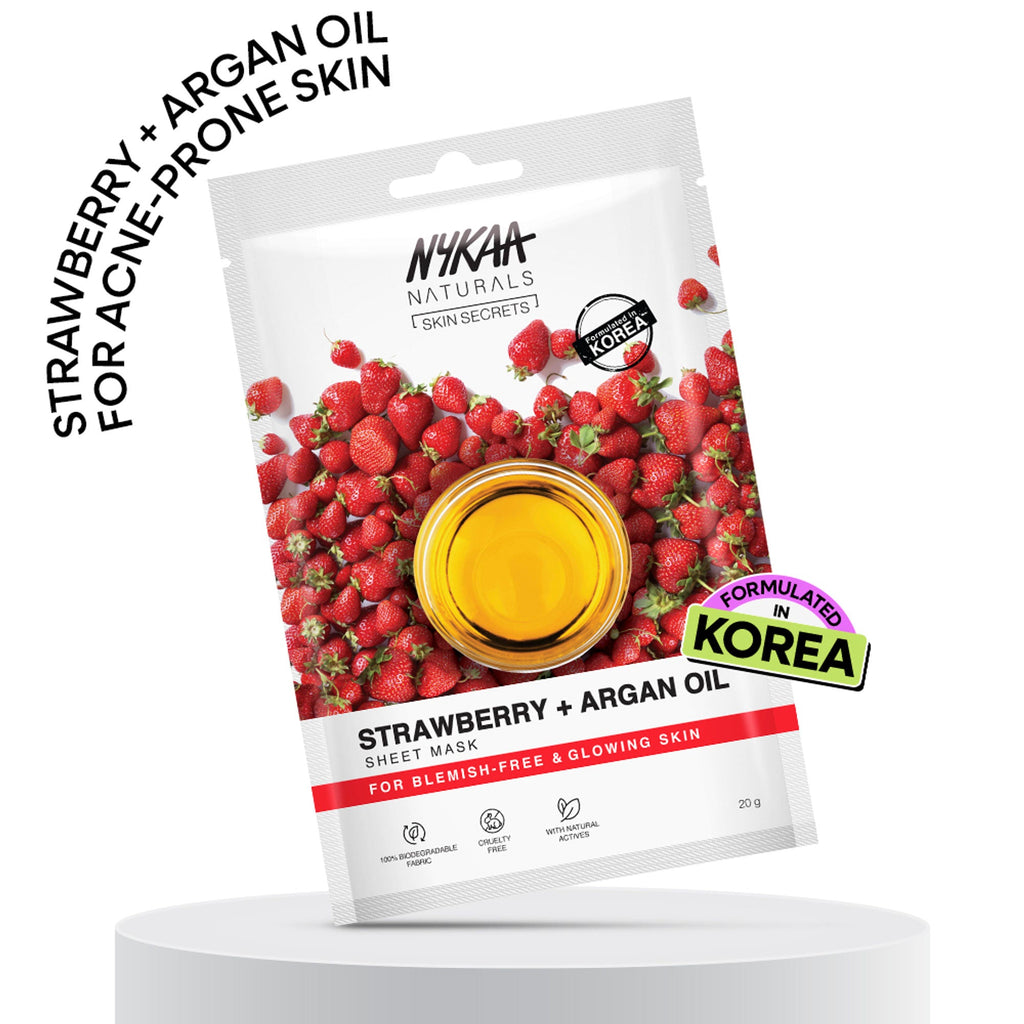 Nykaa Strawberry + Argan Oil Sheet Mask For Acne Prone Skin - Formulated In Korea