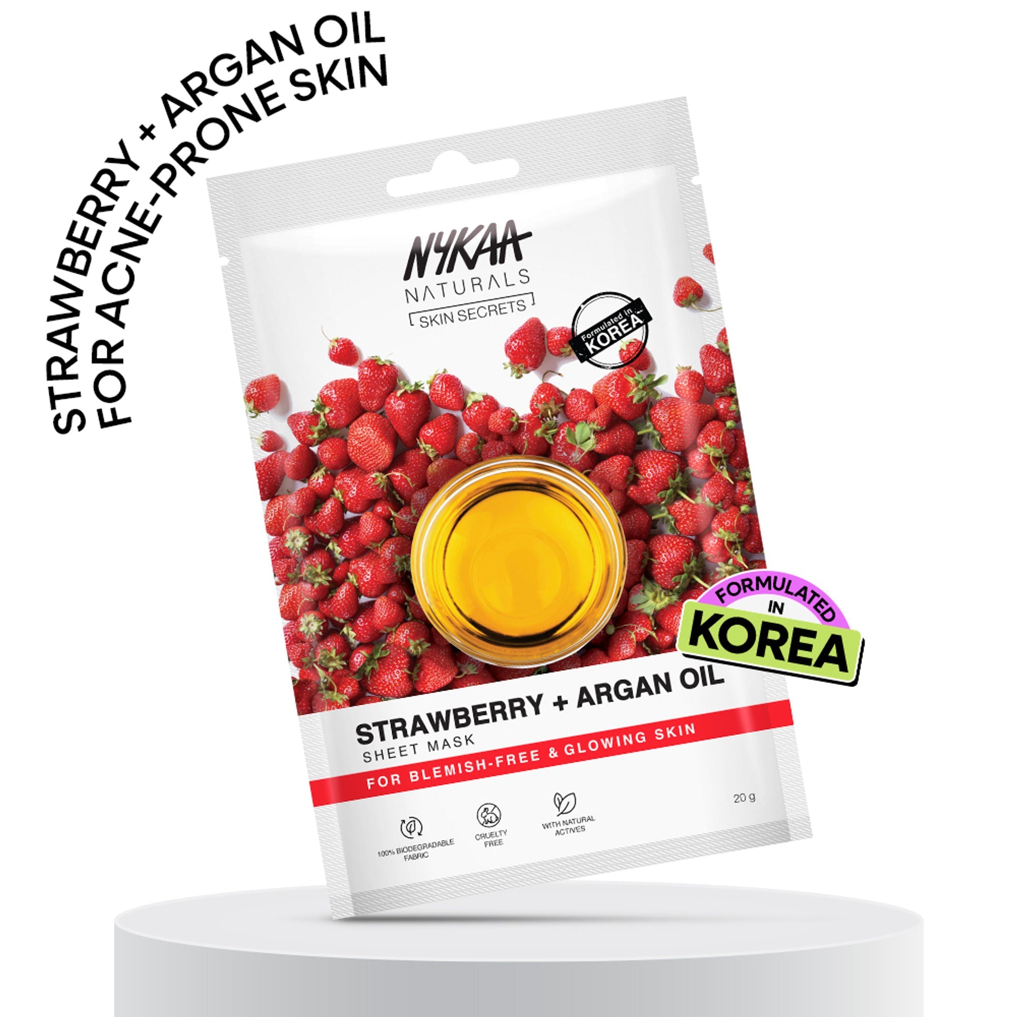 Nykaa Strawberry + Argan Oil Sheet Mask For Acne Prone Skin - Formulated In Korea