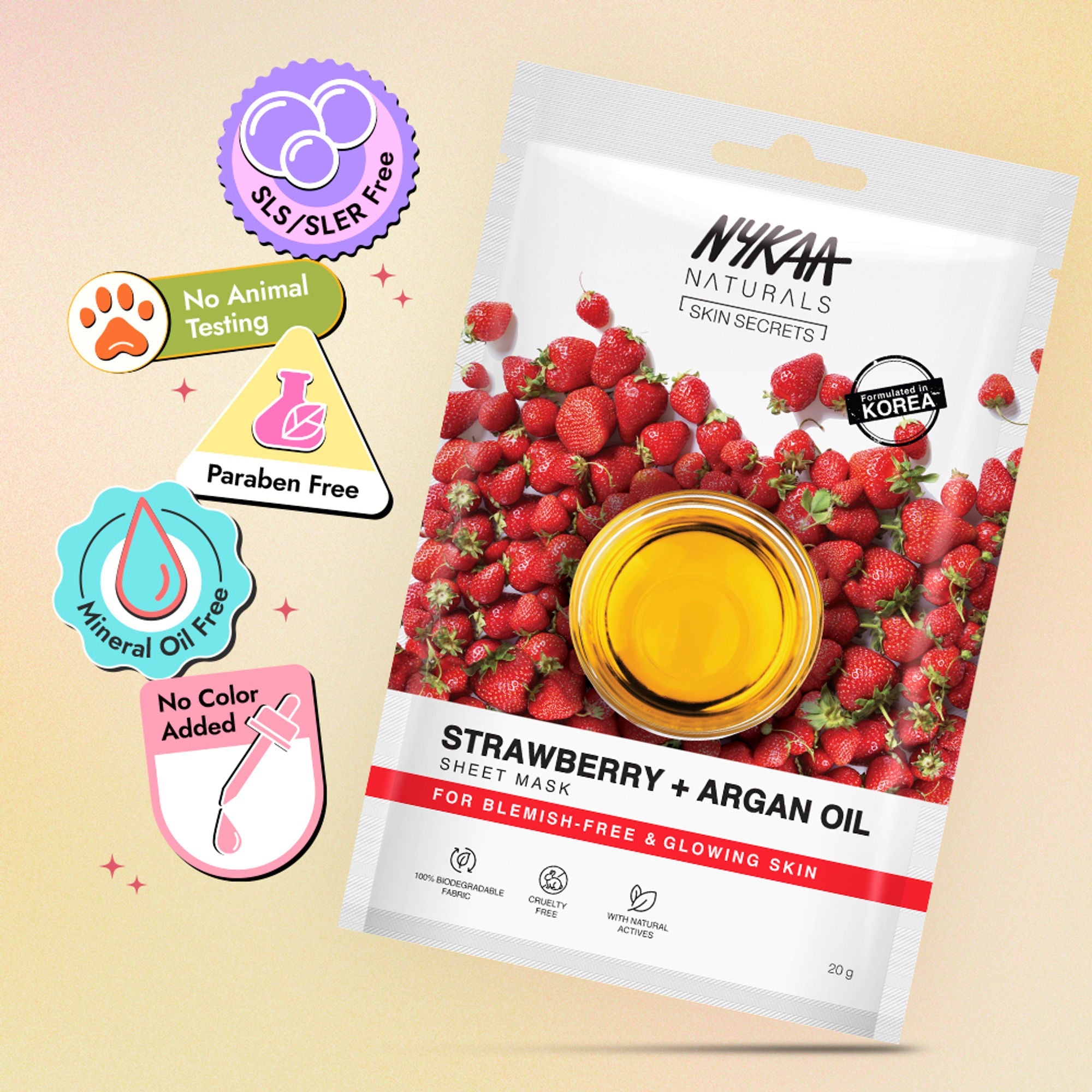 Nykaa Strawberry + Argan Oil Sheet Mask For Acne Prone Skin - Formulated In Korea - Distacart