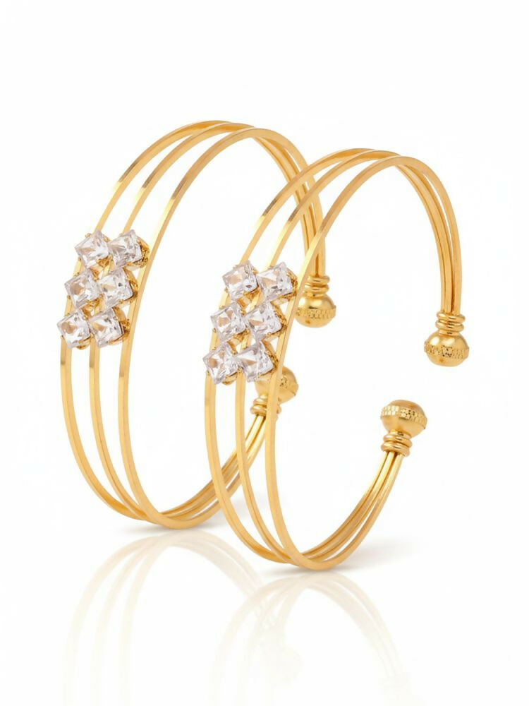 NVR Women Set of 2 Gold Plated CZ Stone Adjustable Bangle - Distacart