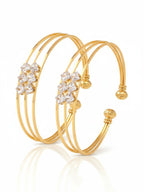 NVR Women Set of 2 Gold Plated CZ Stone Adjustable Bangle - Distacart