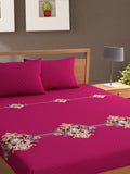Bajo's Pink & Cream-Coloured Printed Cotton 210 TC King Bedsheet with 2 Pillow Covers