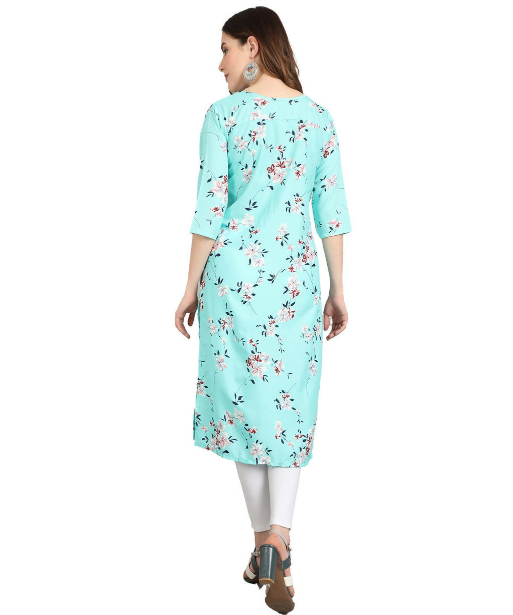 Vamika Sky Blue French Crepe Printed Party Wear/Casual Wear Kurti - Distacart