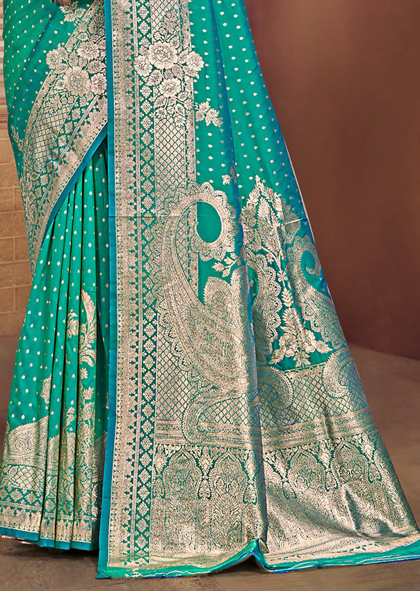 Sangam Prints Teal Green Silk Woven Work Traditional Saree