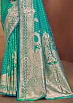 Sangam Prints Teal Green Silk Woven Work Traditional Saree