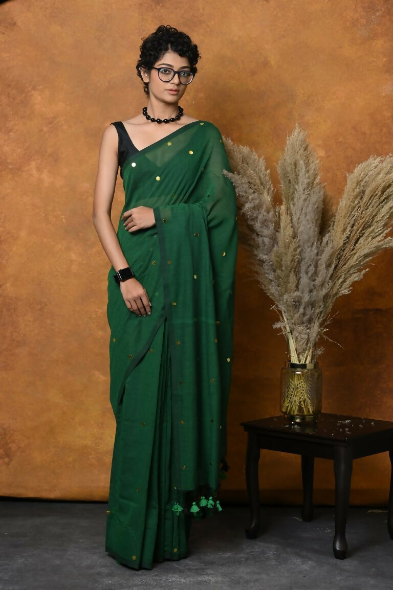 Very Much Indian Pure Mul Cotton Handloom Saree - Green - Distacart