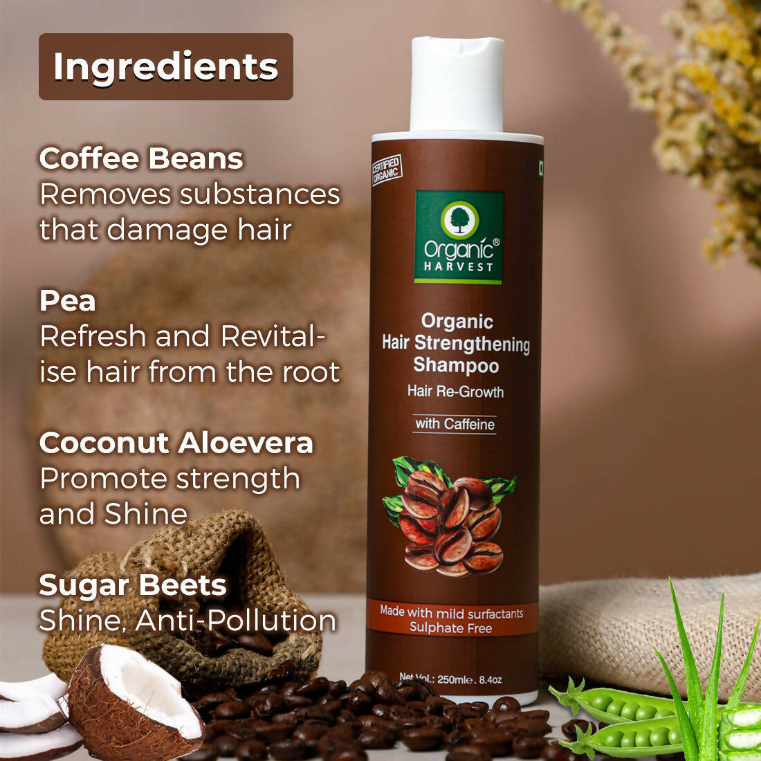 Organic Harvest Organic Hair Strengthening Shampoo Hair Re-Growth With Caffeine