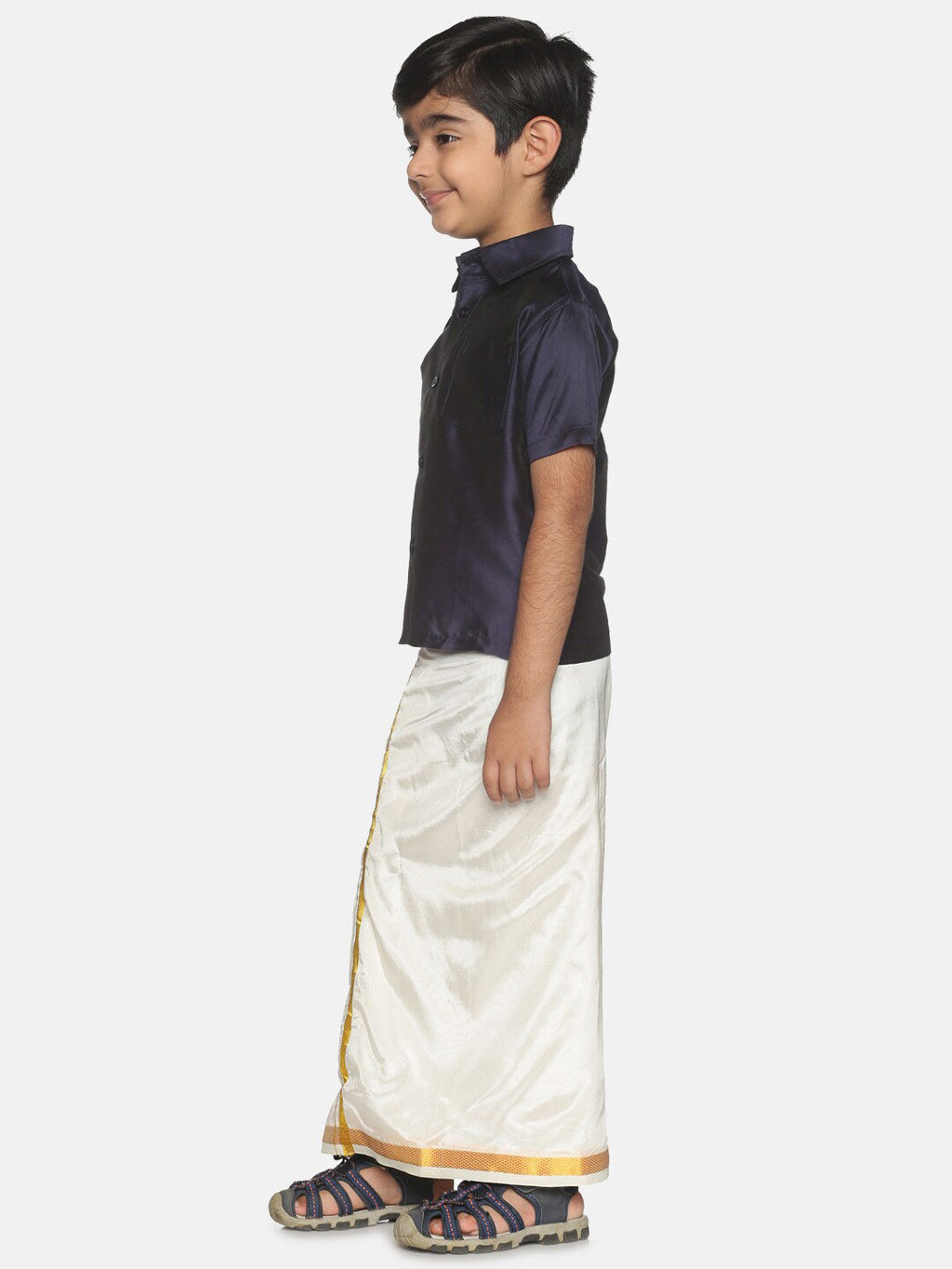 Sethukrishna Boys Navy Blue & White Shirt with Dhoti Set