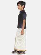 Sethukrishna Boys Navy Blue & White Shirt with Dhoti Set
