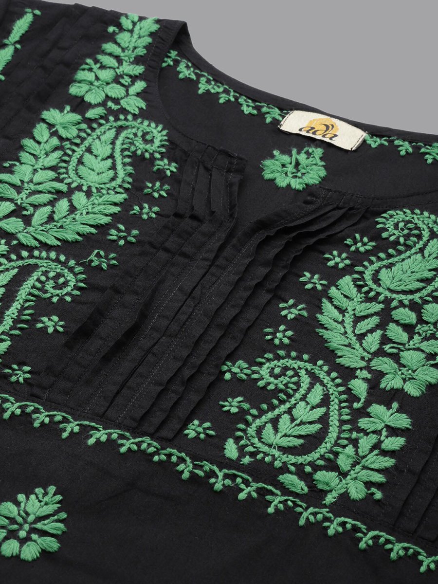 ADA Ethnic Motifs Embroidered Chikankari Cotton Straight Kurta