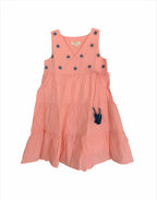 ArthLife Peach Flower Embroidered Tiered Dress