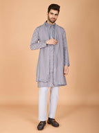 Vastranavya Grey Exclusive Festival Wear Viscose Silk Thread with Sequence Embroidered Work Kurta with Dupatta