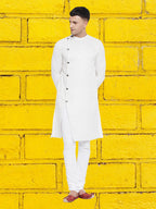 Even Apparels Men's Asymetrical White Sherwani Kurta