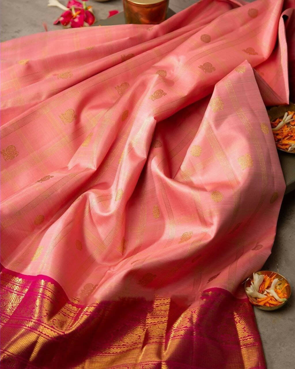DEIANA'S Beautiful Designer Golden zari Soft Lichi Silk Saree - Orange