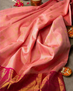 DEIANA'S Beautiful Designer Golden zari Soft Lichi Silk Saree - Orange