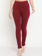 TAG 7 Set Of 2 Maroon & Navy Blue Solid Leggings
