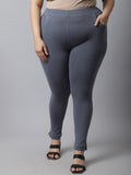 TAG 7 Women Plus size Grey Solid Cotton Ankle-Length Leggings