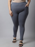TAG 7 Women Plus size Grey Solid Cotton Ankle-Length Leggings