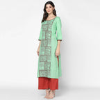 Cheera Hand Block Print Light Green Anarkali Kurta (MAAI-064K)