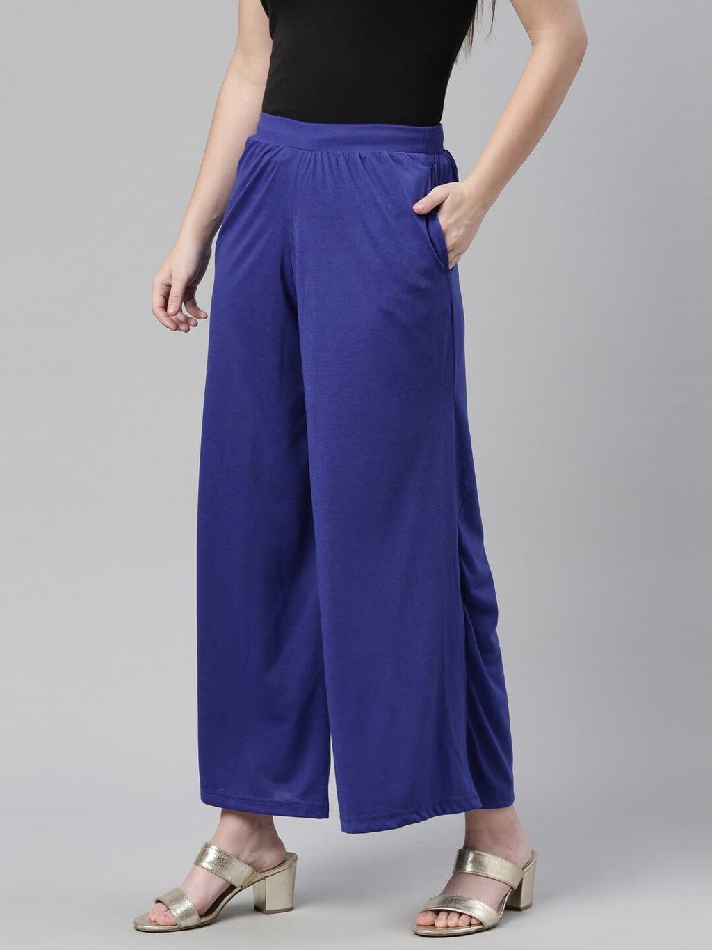 Souchii Navy Blue Knitted Ethnic Palazzos - Distacart