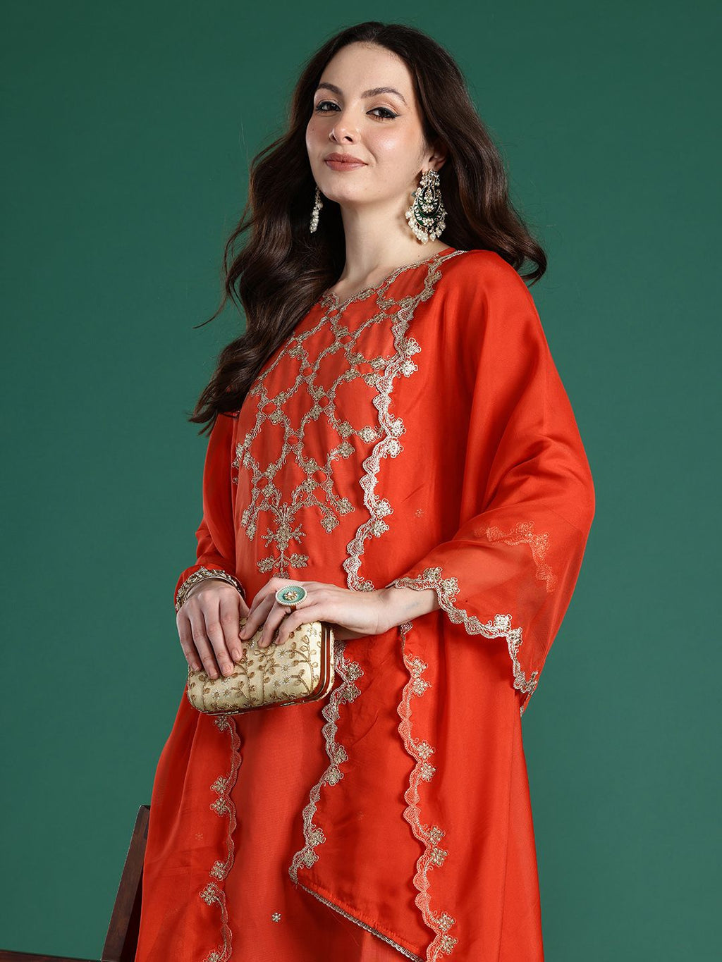 Indo Era Floral Embroidered Kurta with Trousers & With Dupatta - Distacart