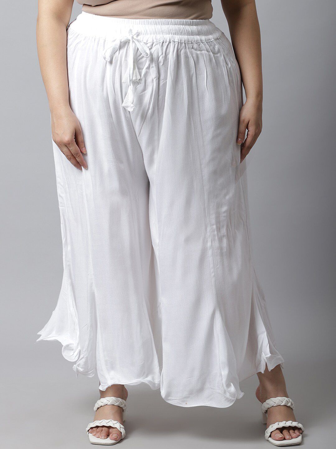 TAG 7 Women White Plus Size Flared Ethnic Palazzos