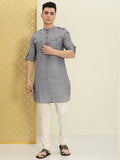 House of Pataudi Men Grey Solid Roll Up Sleeved Pathani Kurta
