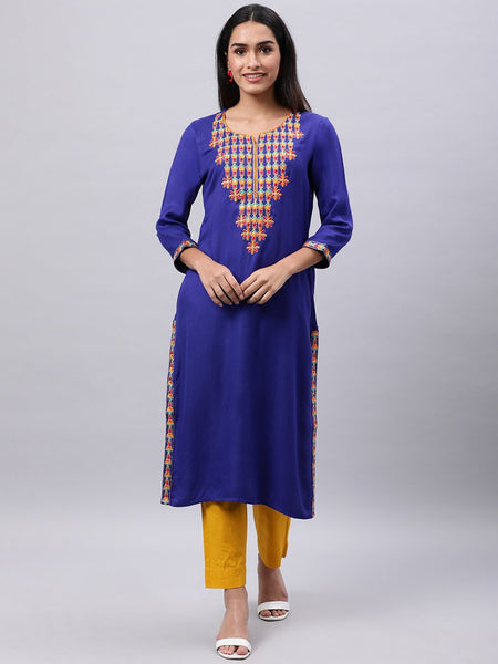 Souchii Blue & cool black Embroidered Mirror Work Grandeur & Majestic Artwork Kurta