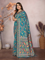 Joban Fashion Teal Meena Weaves Pashmina Sarees
