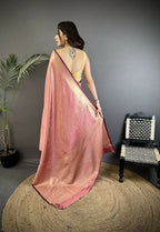 Joban Fashion Dusty Pink Floral Motifs & Ethnic Design Soft Satin Silk Kanchipuram Saree - Distacart