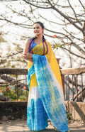 Exclusive Collection Yellow Blue Beautiful Super Soft Most Comfortable Pure Mul Cotton Saree - Distacart