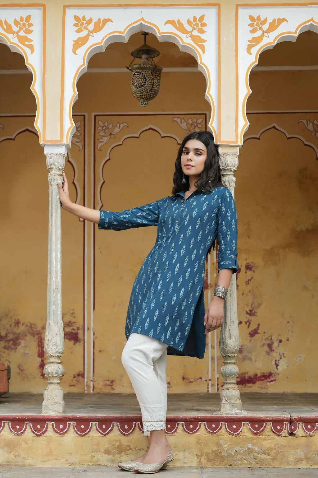 Juniper Women's Navy Cotton Flex Printed Straight Kurta - Distacart