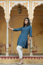 Juniper Women's Navy Cotton Flex Printed Straight Kurta - Distacart