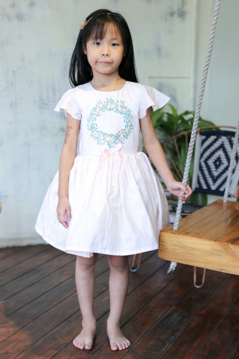 ArthLife Pink Wreath Embroidered Dress