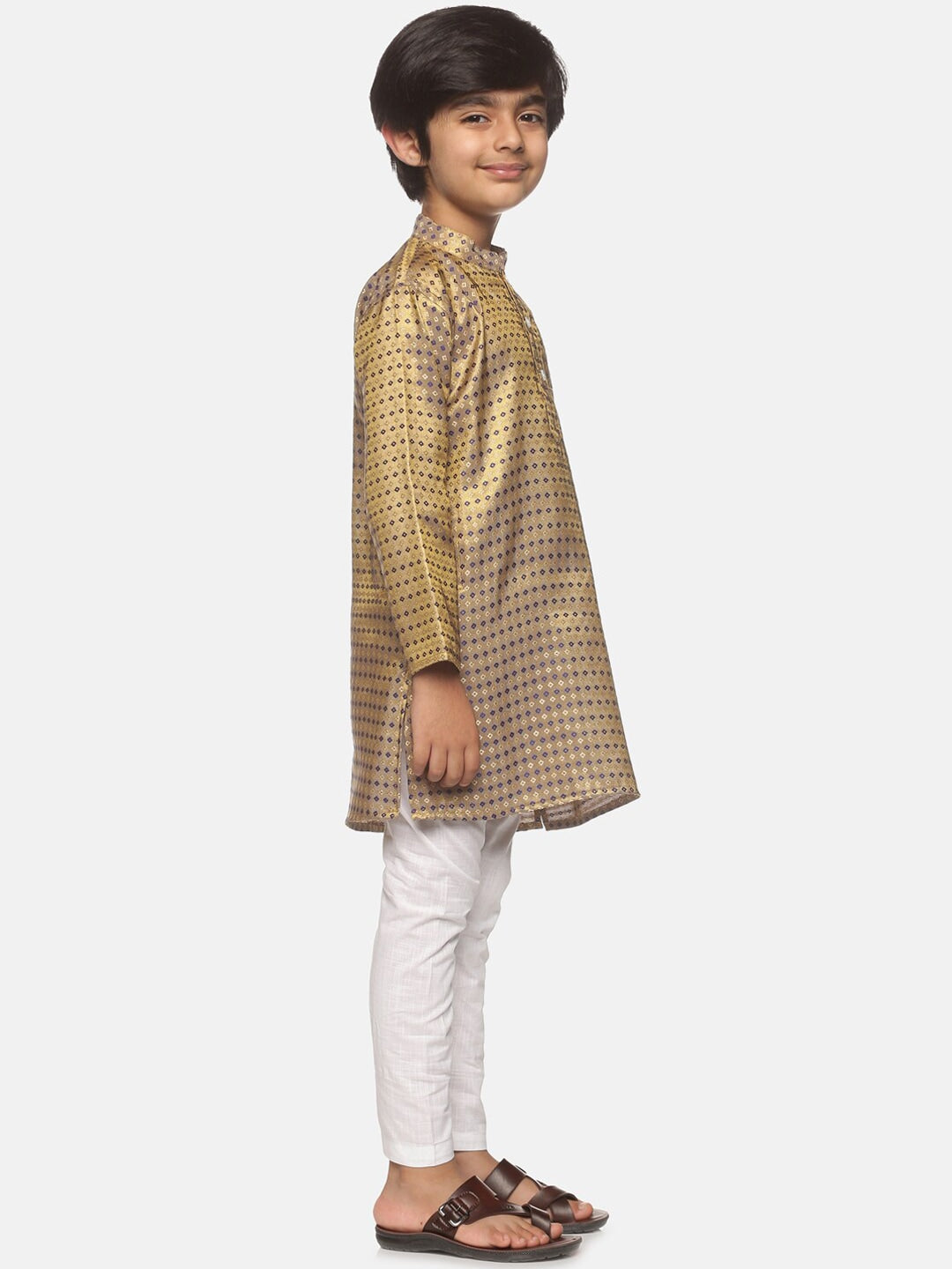 Sethukrishna Boys Gold-Toned Embroidered & Embellished Kurta With Pyjamas