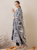 Indo Era Floral Embroidered Round Neck Sequinned Linen Kurta With Trousers & Dupatta - Distacart