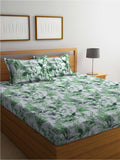 BOMBAY DYEING Serenita Green Printed Cotton 144 TC King Bedsheet with 2 Pillow Covers