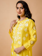 HOUSE OF KARI Floral Embroidered Chanderi Silk Chikankari Kurta