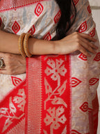 Shree Shyam Fashion Linen Cotton Red & White Saree - Distacart