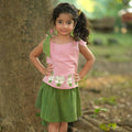 Mhyssa Pink Tie up Round Neck Patch Tee with Circular Skirt Set