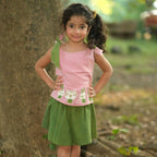 Mhyssa Pink Tie up Round Neck Patch Tee with Circular Skirt Set