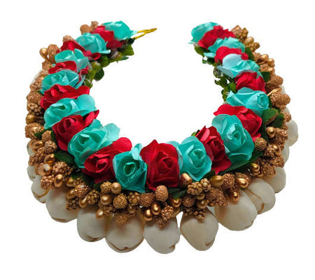 Skyblue & Red Bridal Hair Gajra
