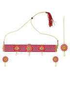 Cardinal Gold-Toned & Pink Onyx-Studded & Beaded Jewellery Set - Distacart