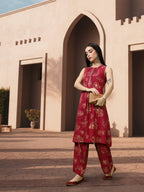 All About You Floral Print Pleated Kurta with Palazzos