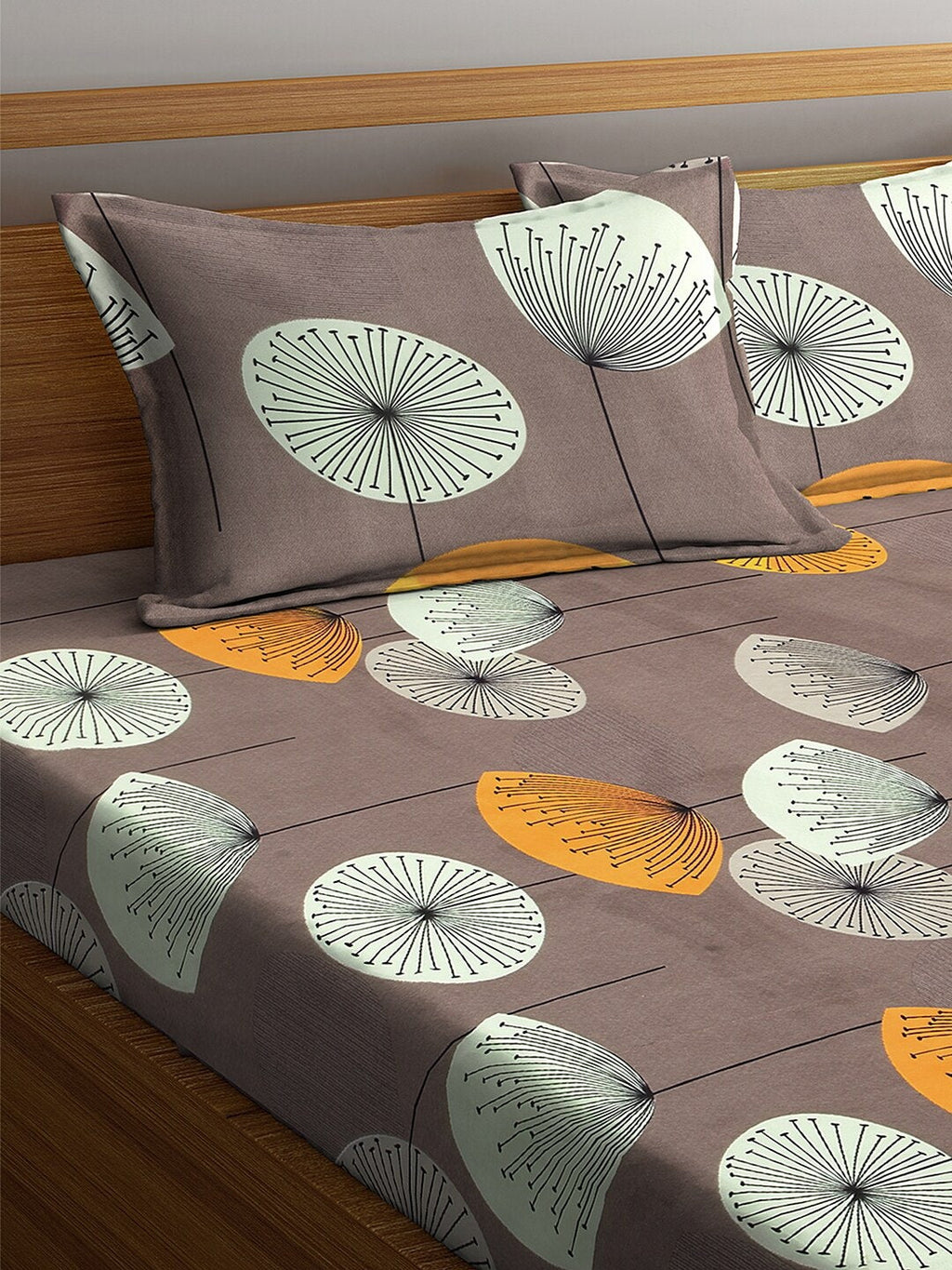 KLOTTHE Brown & Yellow Floral 210 TC Cotton Bedsheet with Pillow Cover - Distacart