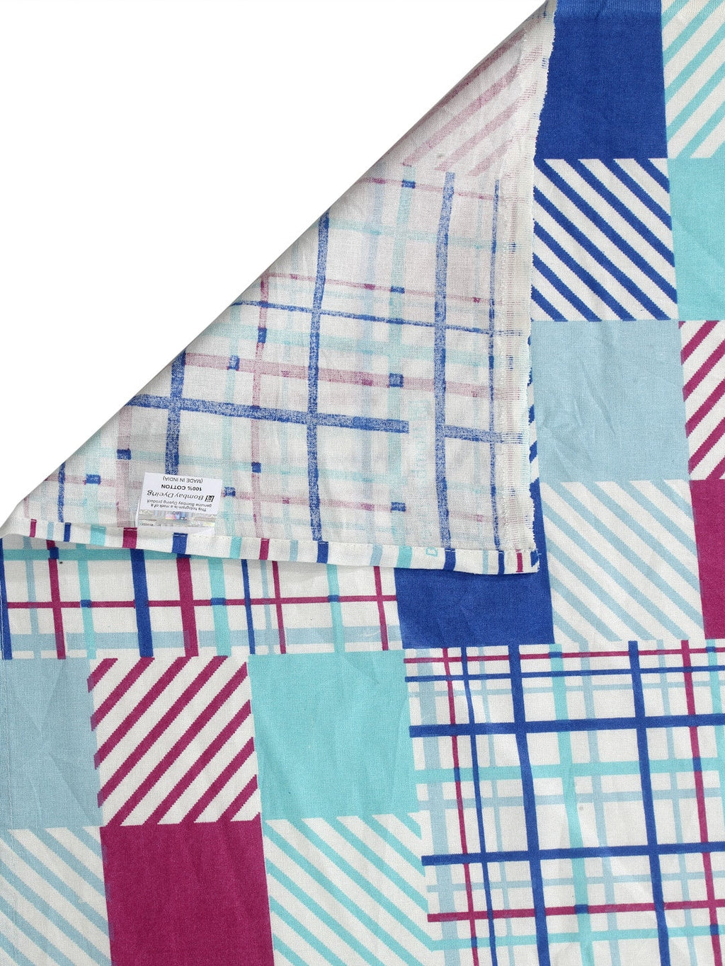 BOMBAY DYEING Marigold Blue Geometric Cotton 104 TC King Bedsheet With 2 Pillow Covers
