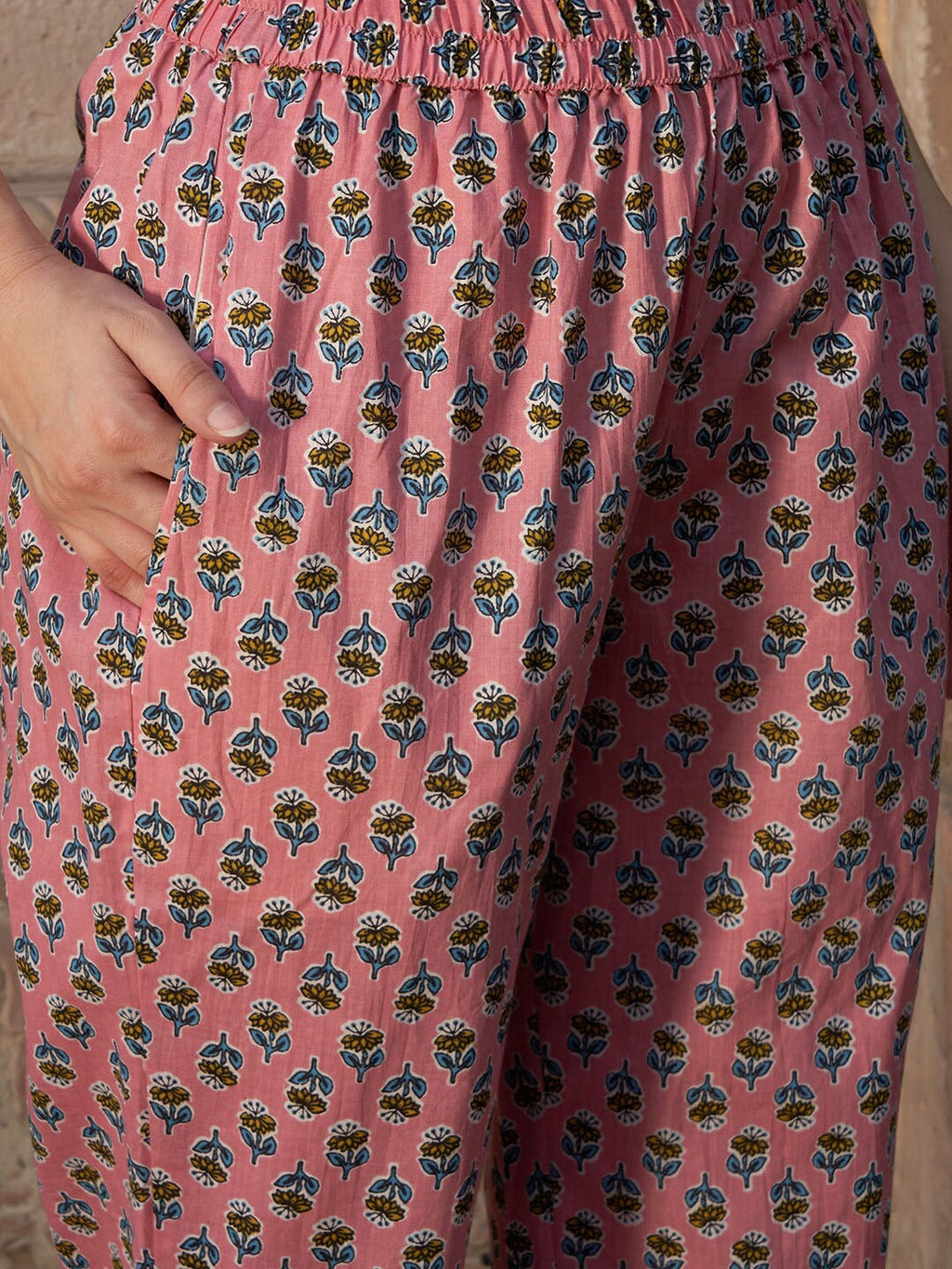 Sangria Blue Floral Printed Gotta Patti Pure Cotton Kurta with Trousers & Dupatta