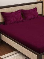 KLOTTHE Maroon 300 TC Woolen Fitted Double King Bedsheet With 2 Pillow Covers - Distacart